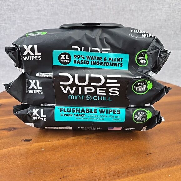 New Flushable Wipes - 3 Pack, 144 Wipes - Mint Chill Extra-Large Adult Use - Picture 1 of 6